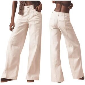 Anthropologie Cream Wide Leg Jeans